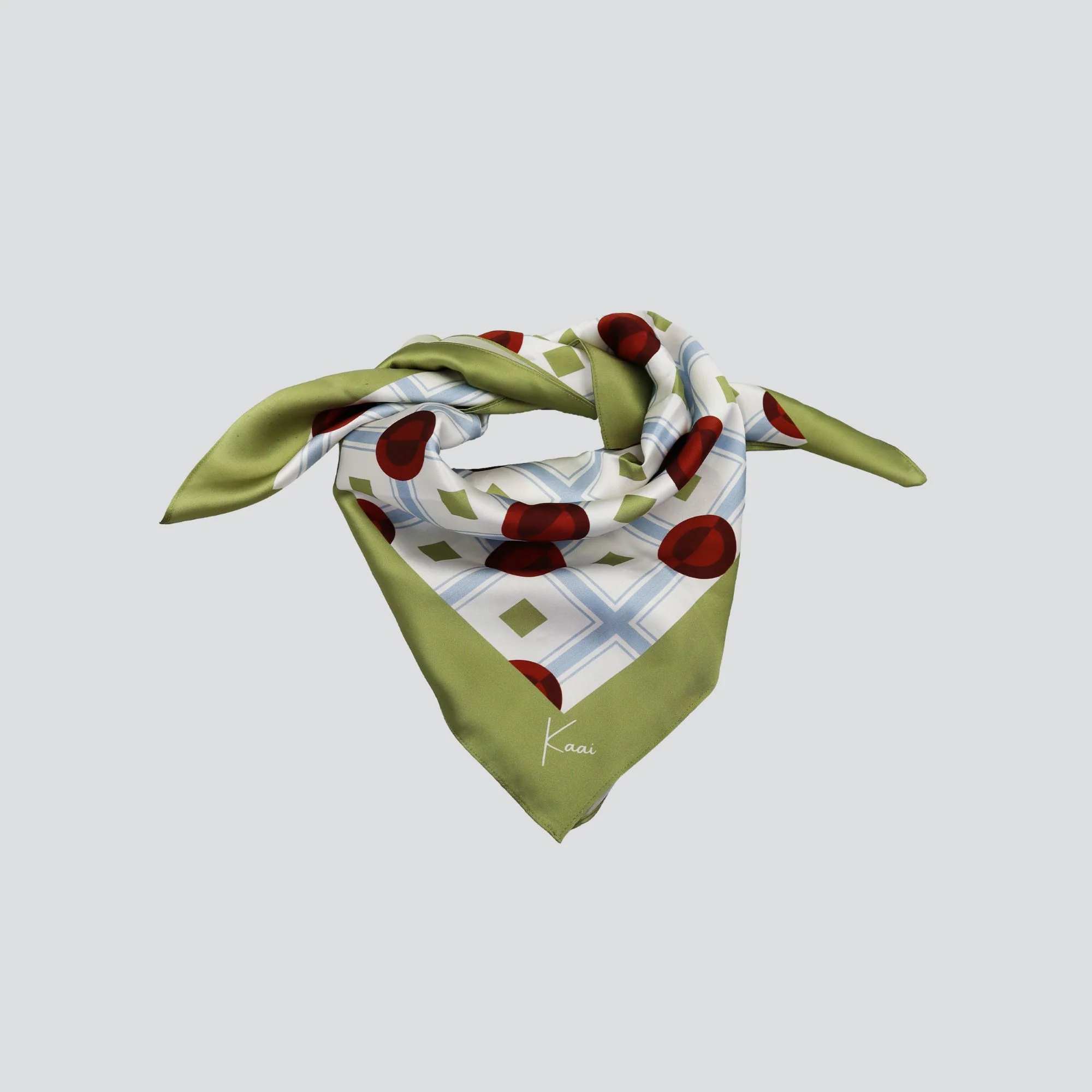 Printed Silk Square Scarf – dots brown - Image 2