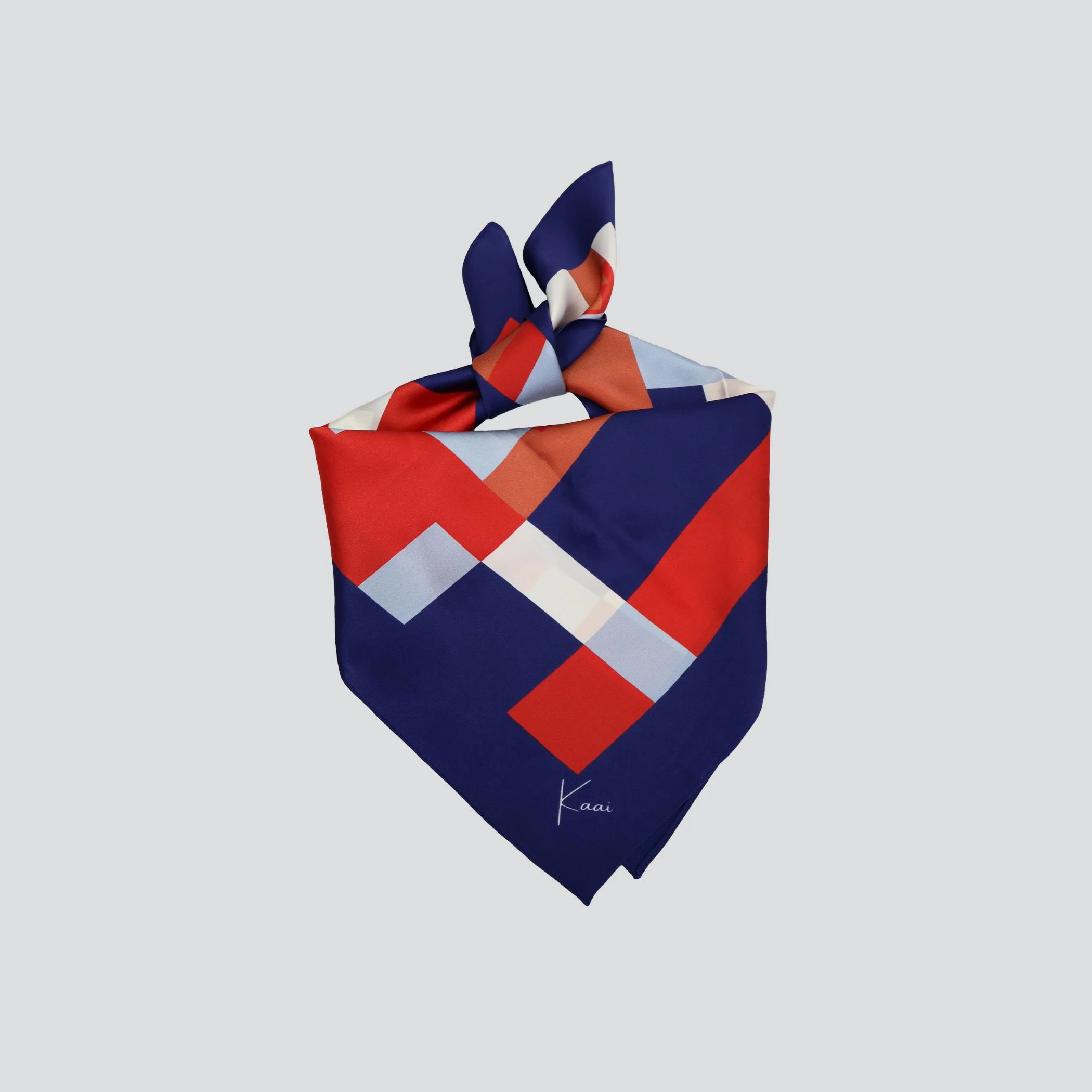 Printed Silk Square Scarf – blue/red - Image 2