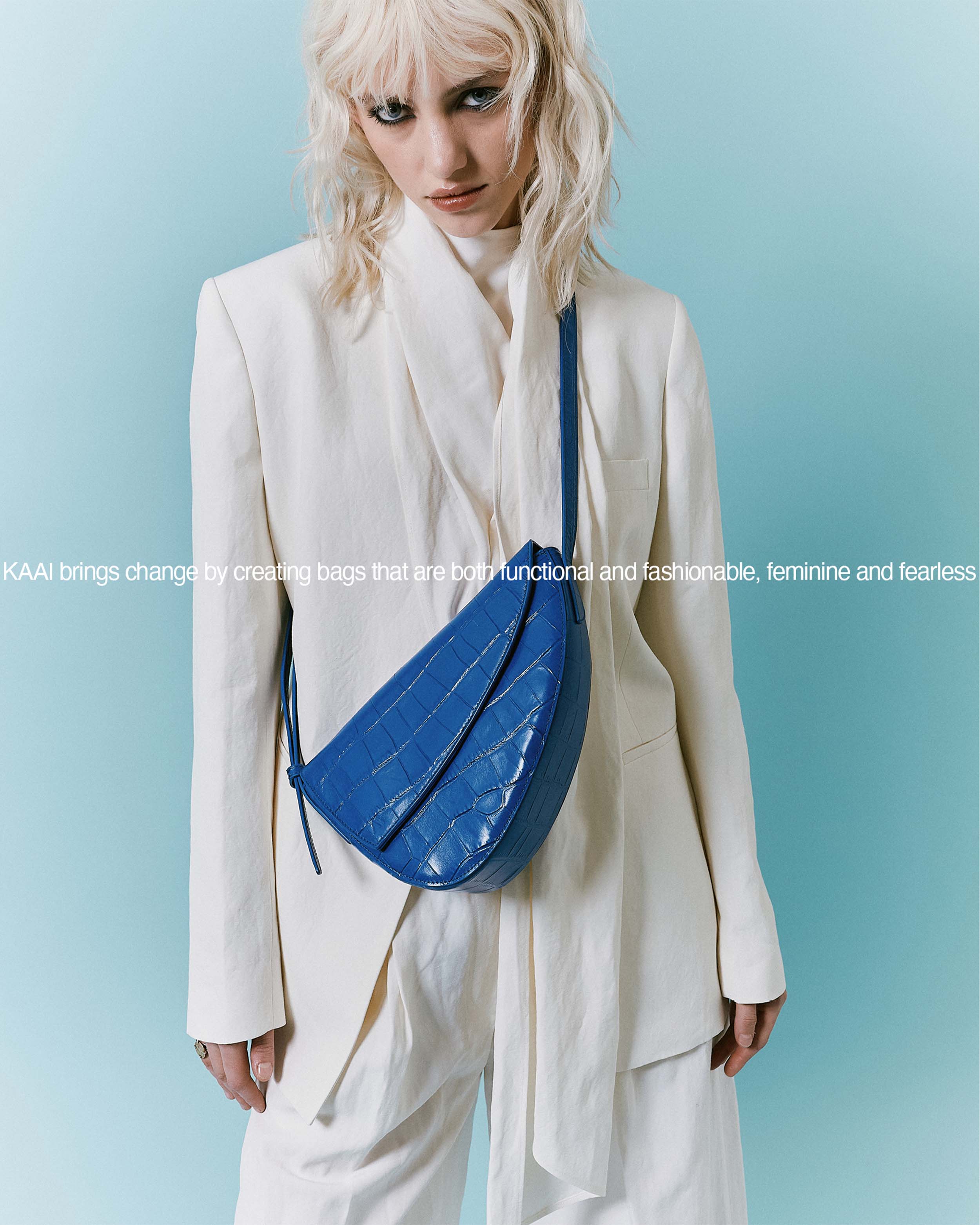 Rebel Cross Body - soft croco electric blue - Image 5